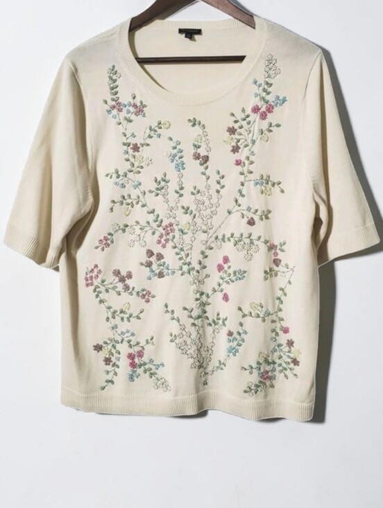 Talbots Sweaters - Talbots Sweater XL Floral Embellished Beaded Cream Cottagecore Knit Womens